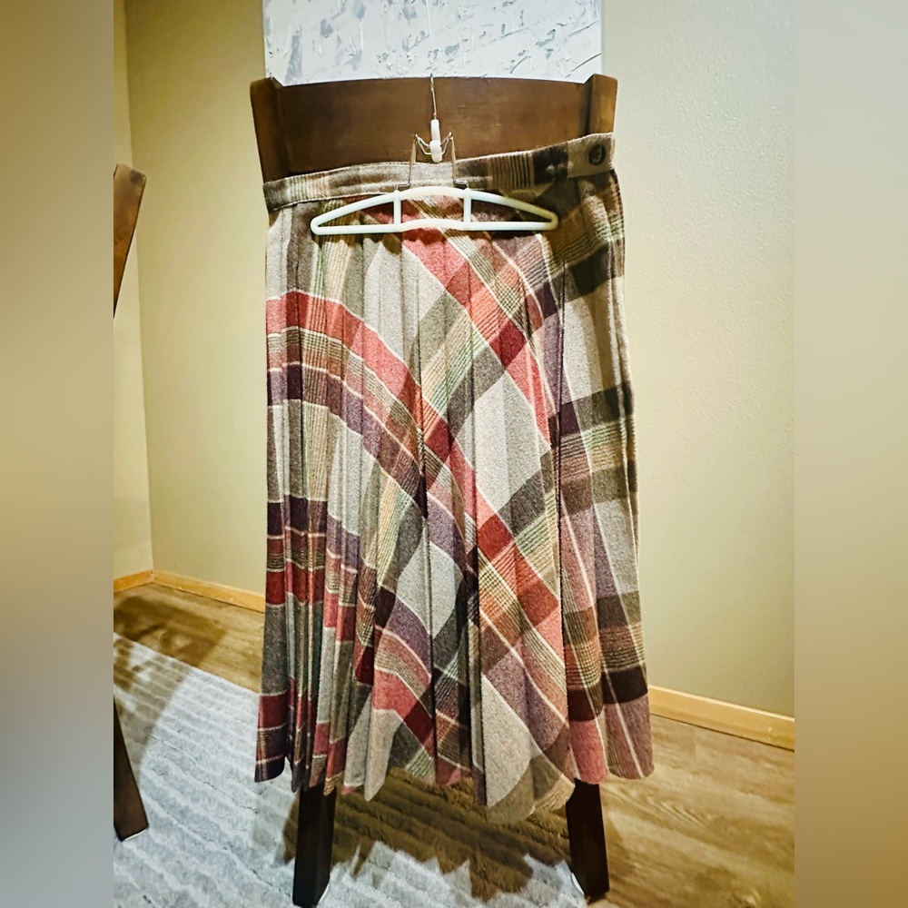 Vintage Boston Traveler Wool Plaid Pleated Skirt